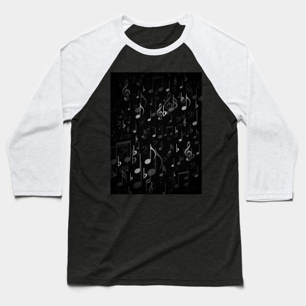 Black and white music notes Baseball T-Shirt by Spinkly